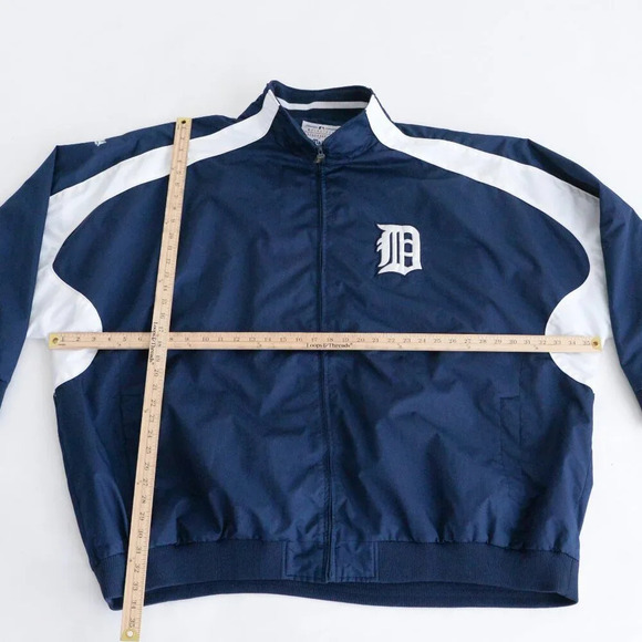 VTG Majestic Athletic Detroit Tigers Navy And White Zip Up Windbreaker Jacket 6X - Picture 3 of 12